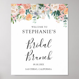 Pfirsichfarbene Florale Hochzeitsbrunch-Einladung Poster