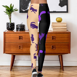 Pfirsichfarbene Foto-Katze Muster Lila Pfirsichsch Leggings
