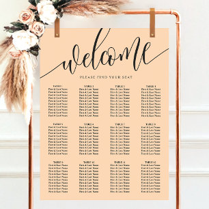 Pfirsichfarbene Minimalistische Hochzeits-Sitzordn Poster