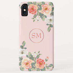 Pfirsichfarbene Rose Blush Pink Floral Monogramm Case-Mate iPhone Hülle