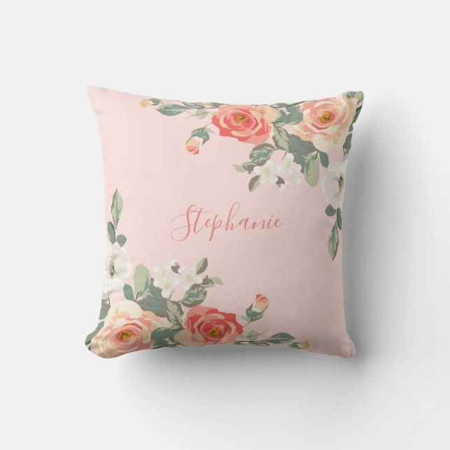 Pfirsichfarbene Rose Rosa Rosa Personalisiert Kissen (Vorderseite)