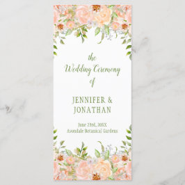 Pfirsichfarbene Rose und Hochzeitsprogramm im Grün Programm