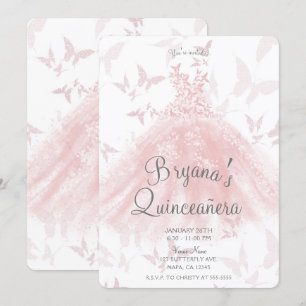 Pfirsichfarbene Schmetterlingstanzkleid Quinceañer Einladung