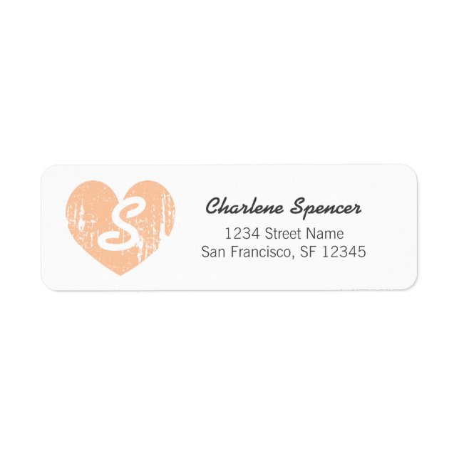 Pfirsichfarbene Vintage Herz-Monogramm-Rücksendead (Vorne)