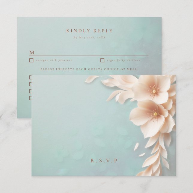 Pfirsichflorale Hochzeitsessen UAWG RSVP Karte (Vorne/Hinten)