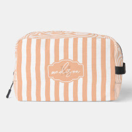Pfirsichfuzz und weiße, breite Streifen mit Monogr Waschbeutel