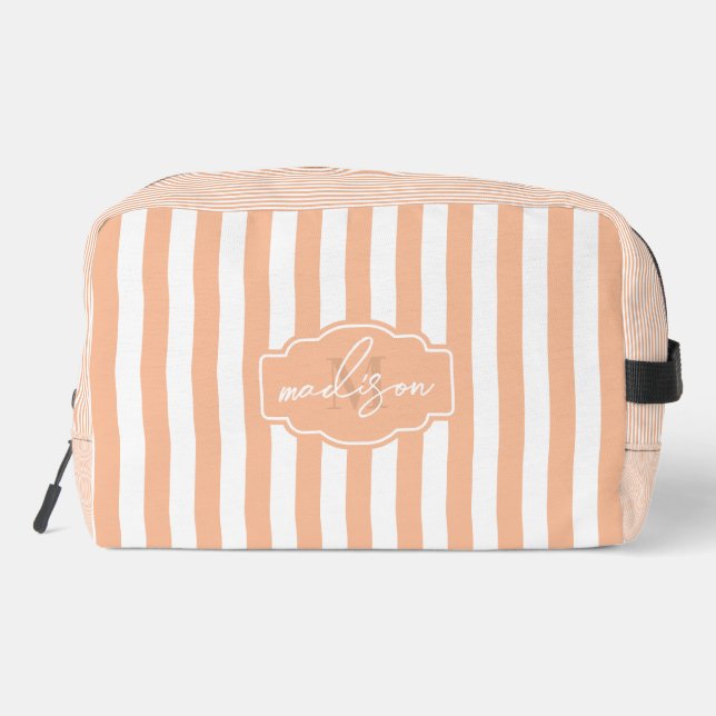 Pfirsichfuzz und weiße, breite Streifen mit Monogr Waschbeutel (Rückseite)
