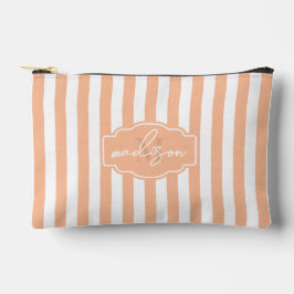 Pfirsichfuzz und weiße, breite Streifen mit Monogr Zubehörtasche