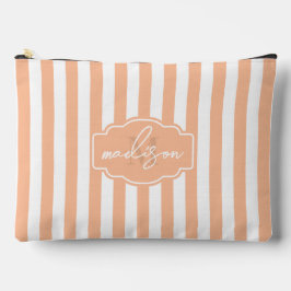 Pfirsichfuzz und weiße, breite Streifen mit Monogr Zubehörtasche