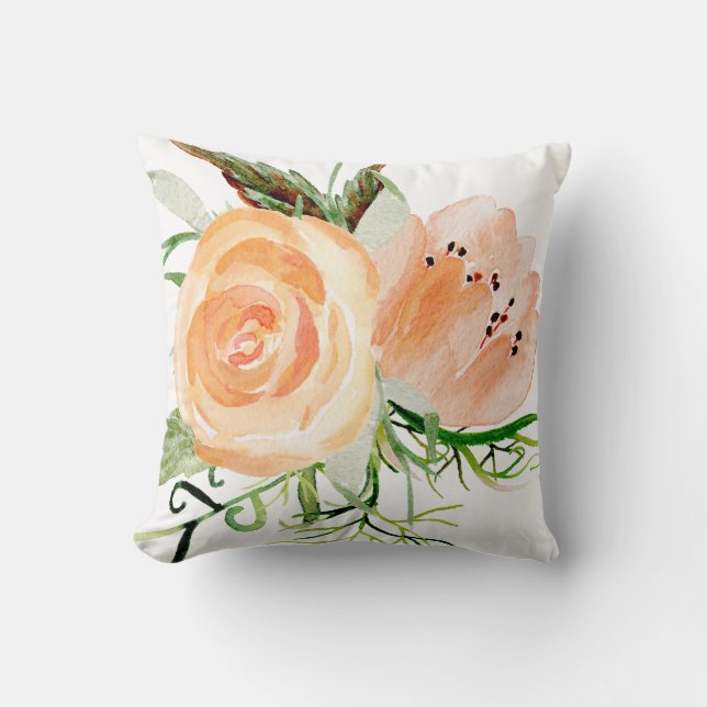 Pfirsichgold und Rose mit Wasserfarbenfrost Kissen (Vorderseite)