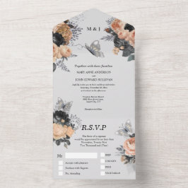 Pfirsichgraue Schmetterlingserie Rose Blumenchic All In One Einladung