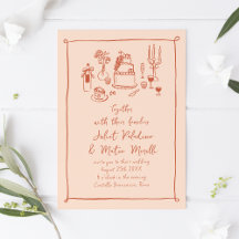 Pfirsichhochzeit mit handgeschriebenen Speisen und