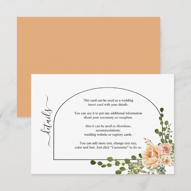 Pfirsichkorallenhochzeit und blumengeschichtliche  begleitkarte (Vorne/Hinten)