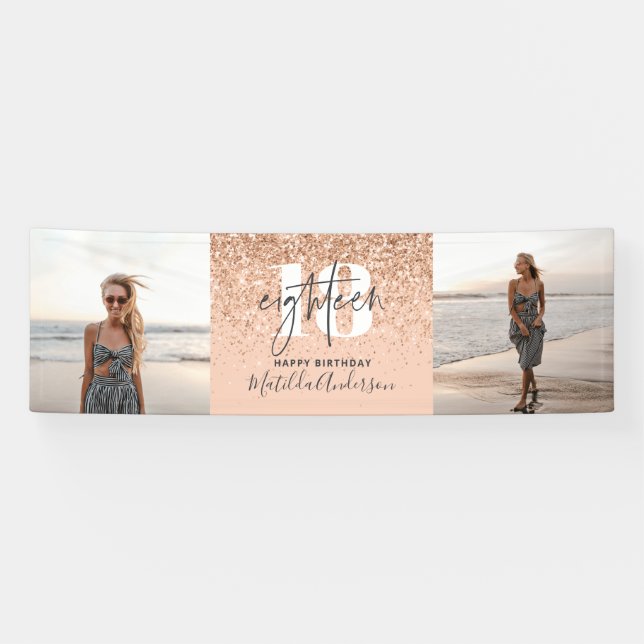 Pfirsichmädchen Moderner Glitzer chic 18 Foto Gebu Banner (Horizontal)