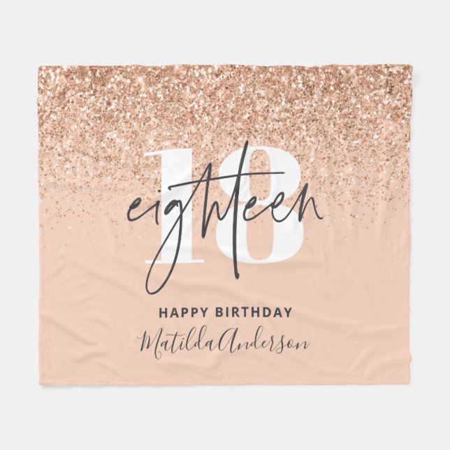 Pfirsichmädchen moderner Glitzer chic 18 Geburtsta Fleecedecke (Vorderseite (Horizontal))