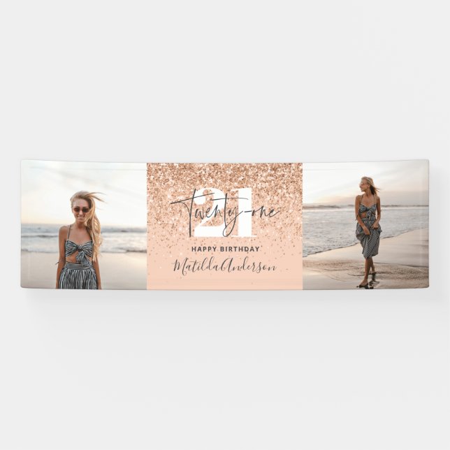Pfirsichmädchen Moderner Glitzer Chic 21 Foto Gebu Banner (Horizontal)