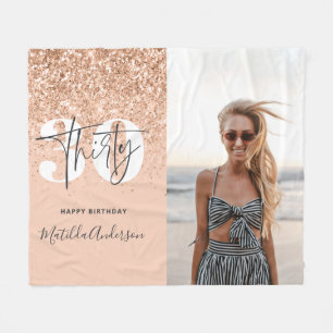 Pfirsichmädchen moderner Glitzer chic 30 Geburtst Fleecedecke