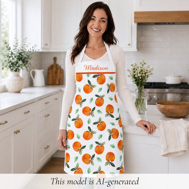 Pfirsichmuster Schürze (elegant cute whimsical orange peach apron with custom monogram name)