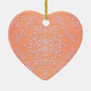 Pfirsichorange und blassrosa Damast Keramikornament