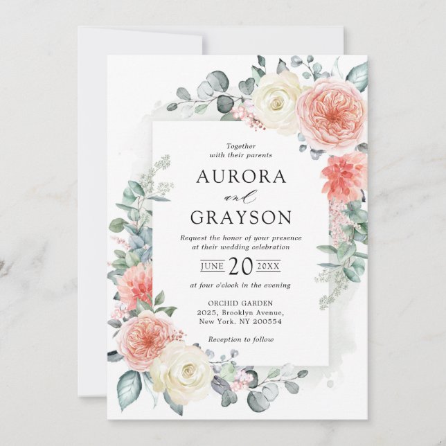 Pfirsichpastel Pink Bläserne Hochzeit im Sommer Einladung (Vorderseite)