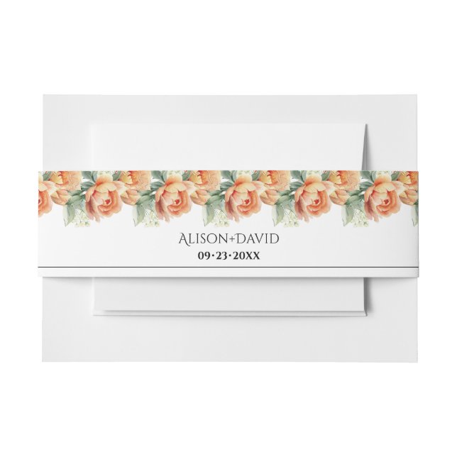 Pfirsichpferde Blume und Blätter Blumenhochzeit Einladungsbanderole (Vorderseite Beispiel)