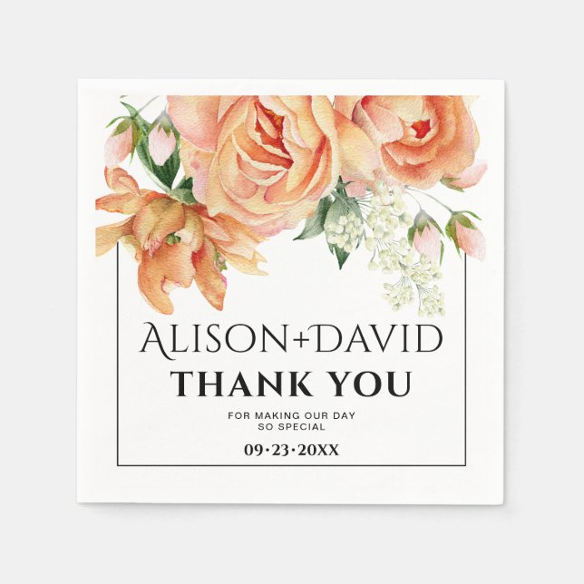 Pfirsichpfirsichhochzeit, Blume und Typografie Serviette (Vorderseite)
