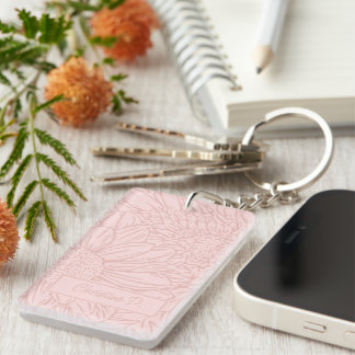 Pfirsichrosa auf rosa Chrysanthemen mit Foto Schlüsselanhänger