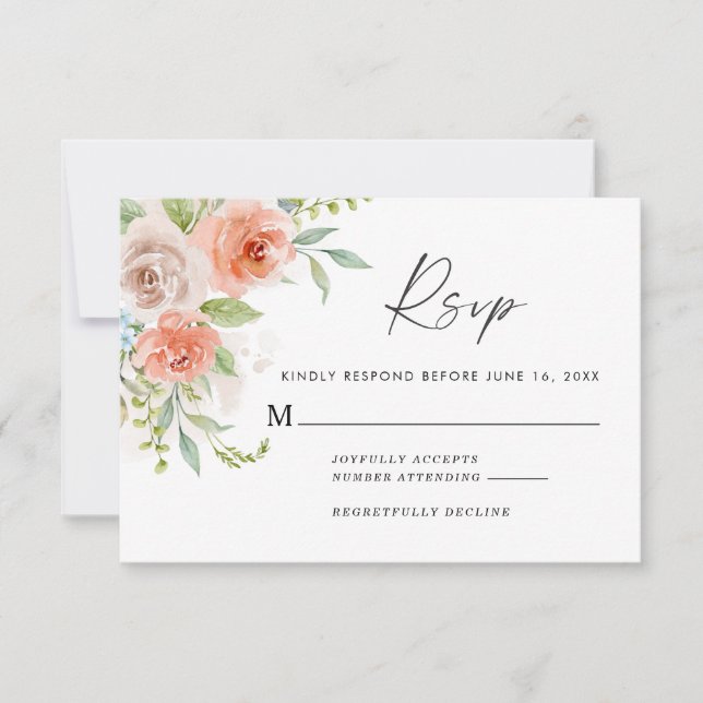 Pfirsichrosa Blumenkarte RSVP Karte (Vorderseite)