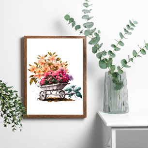 Pfirsichrosa Blüten in weißem Radfassengrün Poster