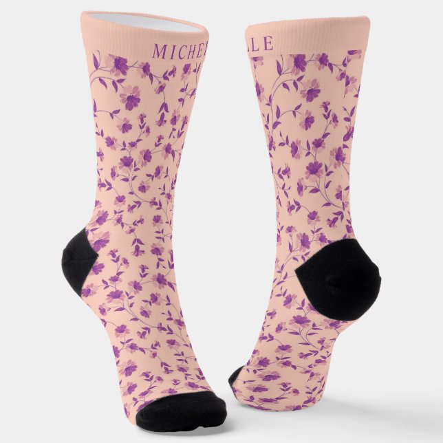 Pfirsichrosa Blütenviolette Blumen Socken (Gewinkelt)