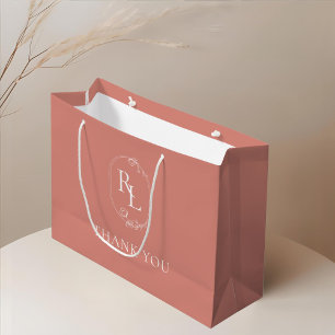 Pfirsichrosa Floral Monogram Wedding Vielen Dank Große Geschenktüte