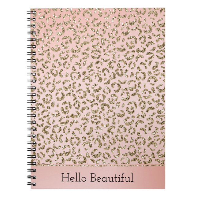 Pfirsichrosa Glitzer Gold Leopard Print Notizblock (Vorderseite)
