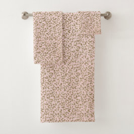 Pfirsichrosa Glitzer Gold Leopard Printwerbung Badhandtuch Set