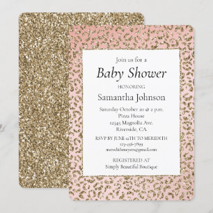 Pfirsichrosa Glitzer Gold Leopard Printwerbung Einladung