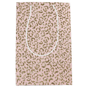 Pfirsichrosa Glitzer Gold Leopard Printwerbung     Mittlere Geschenktüte