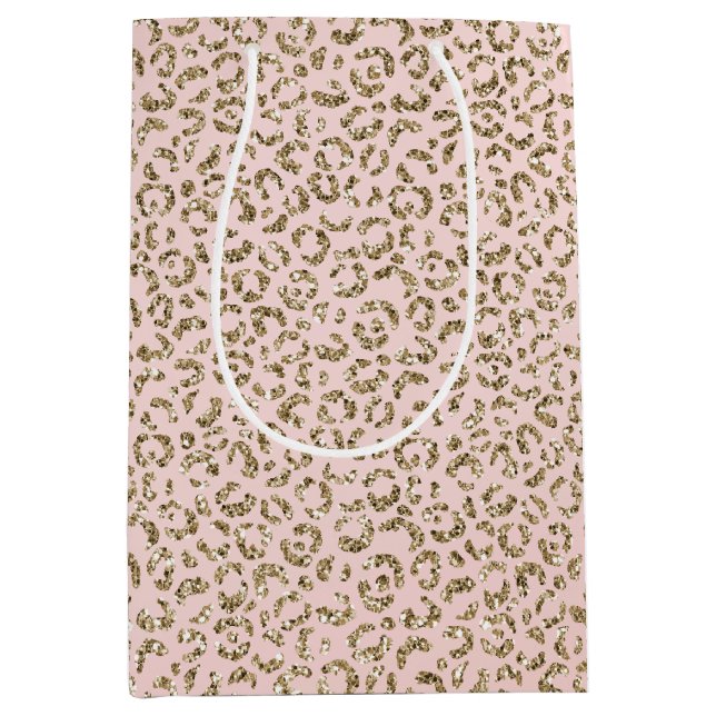 Pfirsichrosa Glitzer Gold Leopard Printwerbung     Mittlere Geschenktüte (Vorderseite)