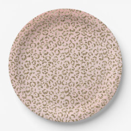 Pfirsichrosa Glitzer Gold Leopard Printwerbung Pappteller
