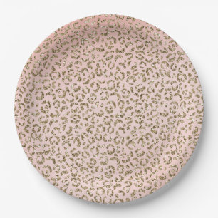 Pfirsichrosa Glitzer Gold Leopard Printwerbung Pappteller