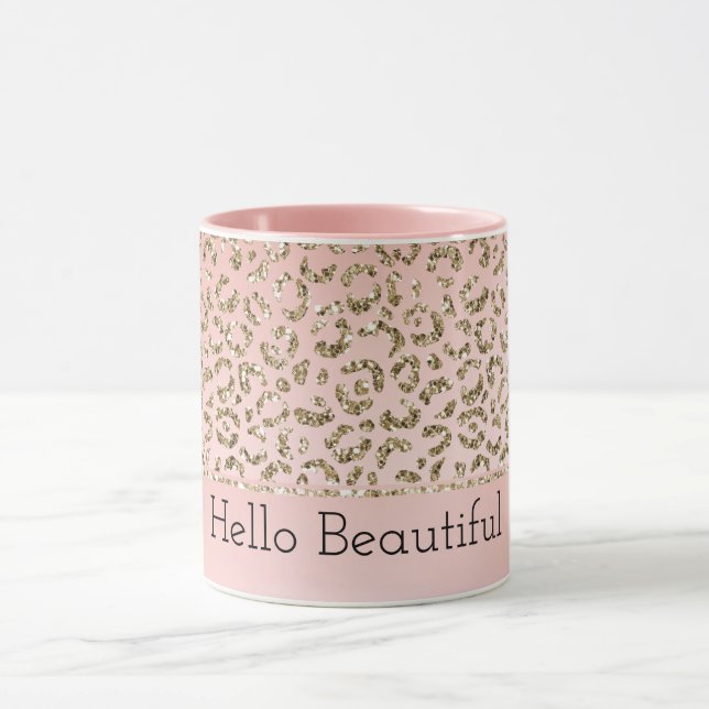Pfirsichrosa Glitzer Gold Leopard Printwerbung    Tasse (Zentrum)
