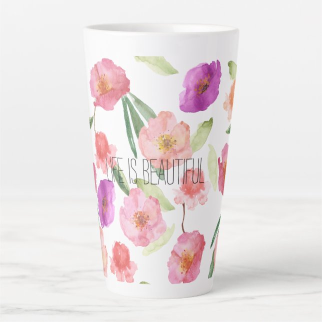 Pfirsichrosa Lila Wasserfarbe Milchtasse (Vorderseite)