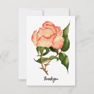 Pfirsichrosa Rose mit Blattwerk Flat Danke Karte