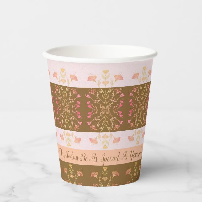 Pfirsichrosa und Gold Pappbecher (Vorderseite)