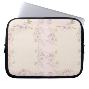 Pfirsichrosa und grüne Blüten Viktorianisch Laptopschutzhülle