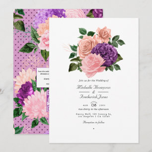 Pfirsichrosa und Lavendel Lila Blumenhochzeit Einladung