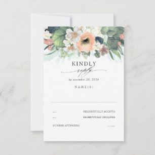 Pfirsichrosa und weiße Blütenhochzeit RSVP Karte