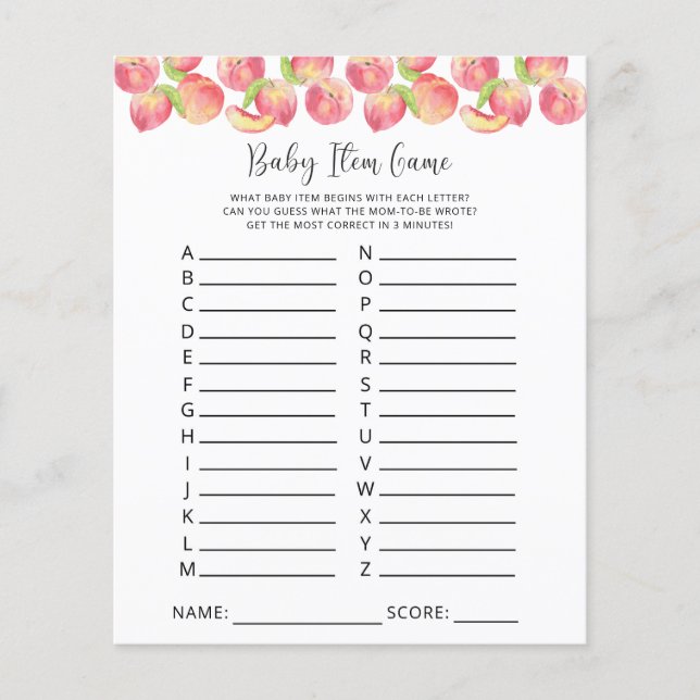 Pfirsichspiel. Baby Shower Game (Vorderseite)