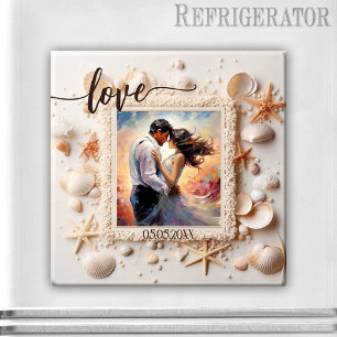 Pfirsichstrand-Muschel-Liebesfoto-Magnet Magnet