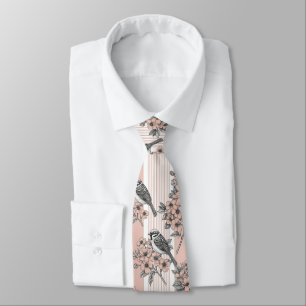 Pfirsichstreifen Blumen-Vogel Elegant (2) Krawatte