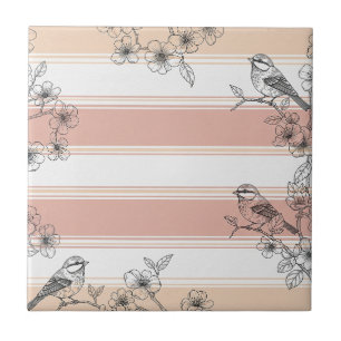 Pfirsichstreifen Blumenmuster Vogel Elegant (4) Fliese