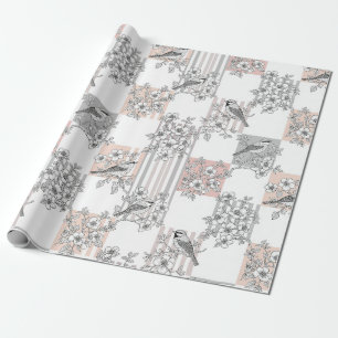 Pfirsichstreifen Blumenmuster Vogel Elegant (6) Geschenkpapier